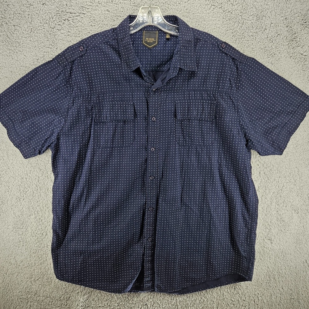 Six Lincoln New York Mens 2X Navy Blue Polka Dot Short Sleeve Button Down Shirt